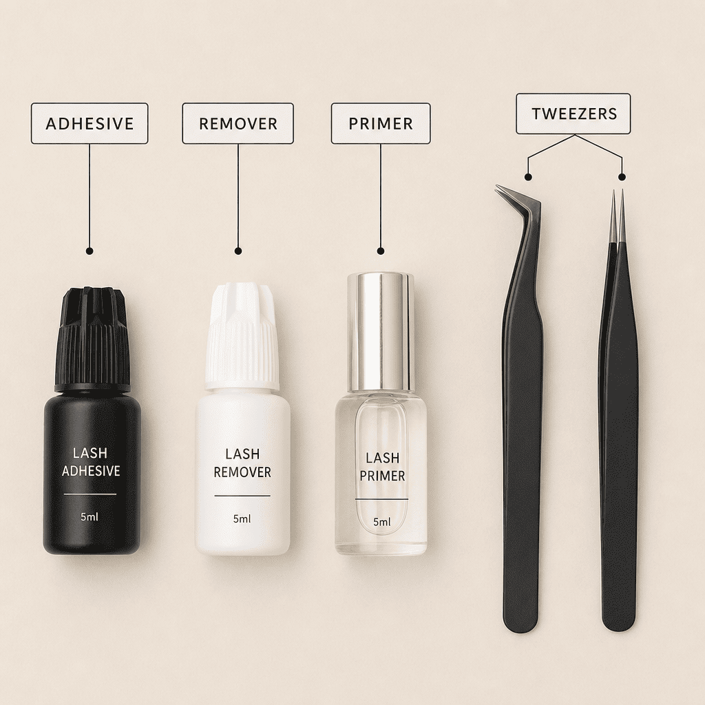 lash glue, lash tweezer
